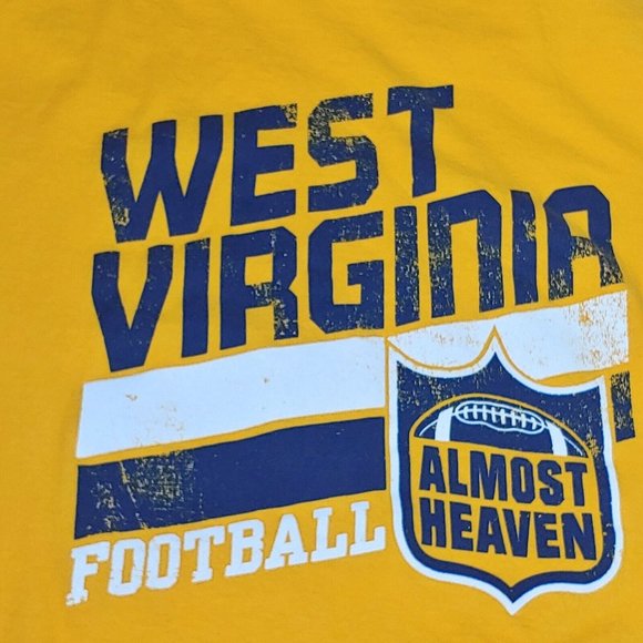 West Virginia Universtiy WVU Football L T Shirt Gold Mountaineers Almost Heaven - Picture 2 of 4